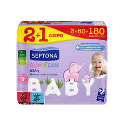 Septona Μωρομάντηλα Calm n' Care Αλόη 180τεμ 2+1 δώρο